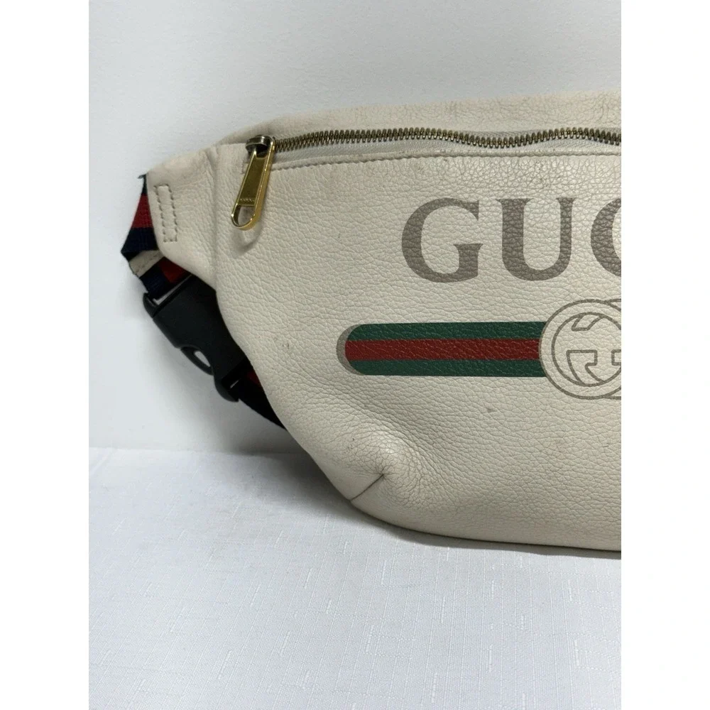 Gucci Logo Belt Bag White Leather Web Stripe Waist Crossbody Fanny Pack COA - Picture 3 of 15